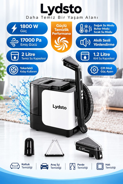 Lydsto C990 Akıllı Ses Modlu 1800W 17000 Pa Sıcak Su Ve Buharlı Halı Koltuk Yıkama Leke Çıkarma Makinesi
