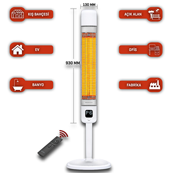 Luxeva LXV-SMART-FR-WHITE 2500 W IP55 Su Geçirmezlik Karbon Beyaz Kule Tipi Elektrikli Isıtıcı