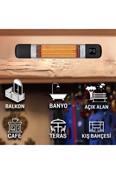 Luxeva SMARTY-WL-MINI-BLACK IP55 Duvar Tipi Akıllı Su Geçirmez 1200W Dış Mekan ve Açık Alan Elektrikli Isıtıcı