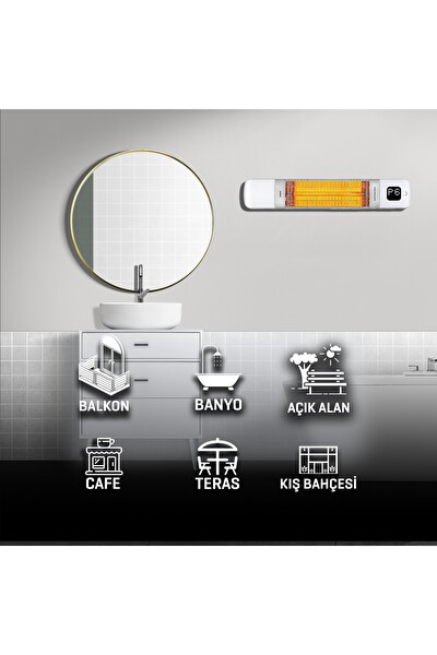 Luxeva SMARTY-WL-MINI-WHITE IP55 Duvar Tipi Akıllı Su Geçirmez 1200W Dış Mekan ve Açık Alan Elektrikli Isıtıcı