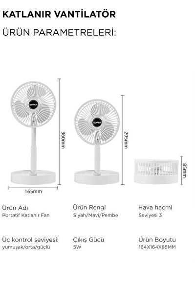 Torima F-06 Pembe Mini Fan Vantilatör Masa Fan