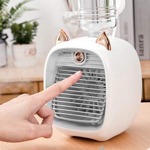 Ezere Hava Nemlendiricili Masaüstü Fan Taşınabilir Mini Klima Soğutucu Gri