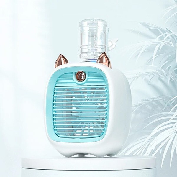 Ezere Hava Nemlendiricili Masaüstü Fan Taşınabilir Mini Klima Soğutucu Mavi