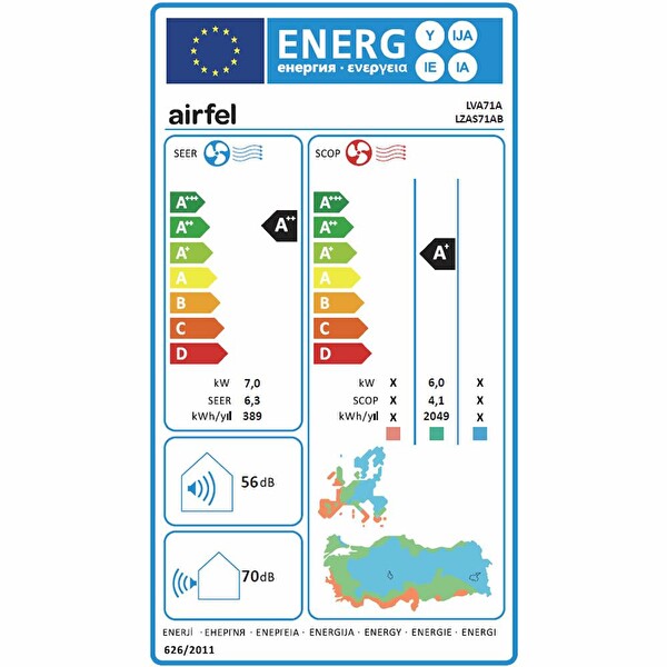 Airfel LVA71A 24.000 BTU A++ Enerji R32 Gaz Inverter Salon Tipi Klima