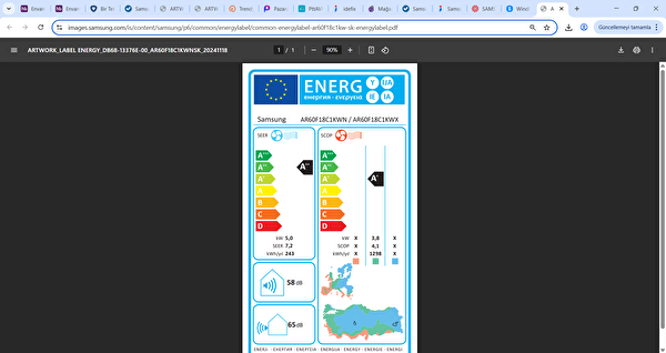 Samsung Windfree Premium AR60F18C1KWN 18000 BTU Yapay Zeka Destekli Split Klima