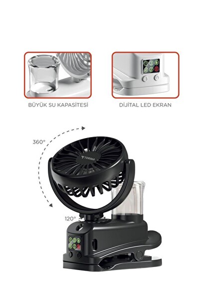 Torima F-14 Siyah Dijital Ekranlı Şarjlı Su Kapasiteli Mini Masa Fan Vantilatör