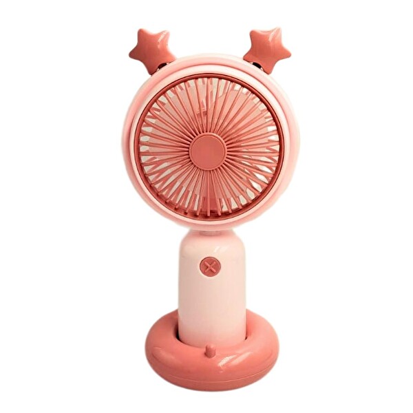 Mini El Fanı Taşınabilir Serinletici Işıklı Şarjlı Vantilatör 2 Kademeli Hız Ayarı Pembe YM88178