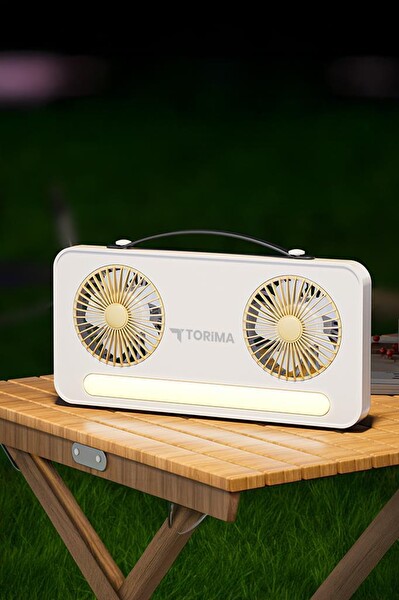 Torima F-23 LED Işıklı Çift Fanlı 1200 mAh Şarjlı Taşınabilir Mini Masaüstü Vantilatör Beyaz