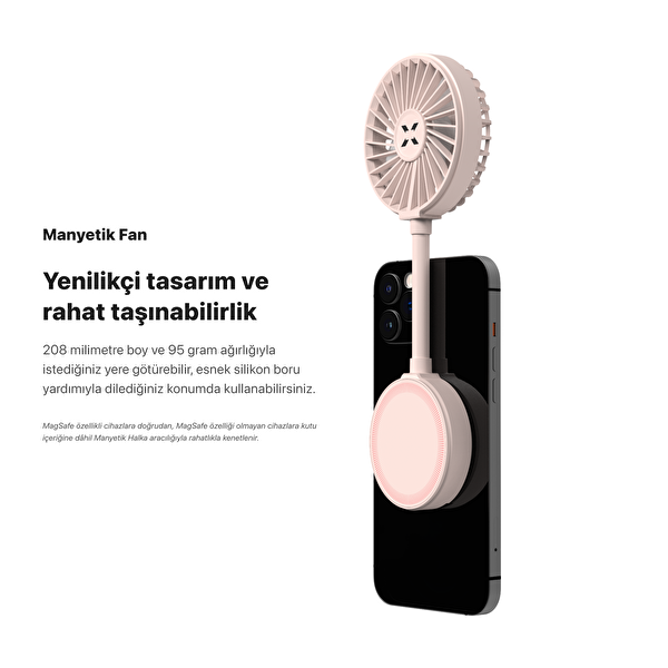 Xenon Smart X6104 Manyetik Fan Şarj Edilebilir 3 Kademeli 5800 RPM Mıknatıslı MagSafe Pembe Telefon Vantilatörü