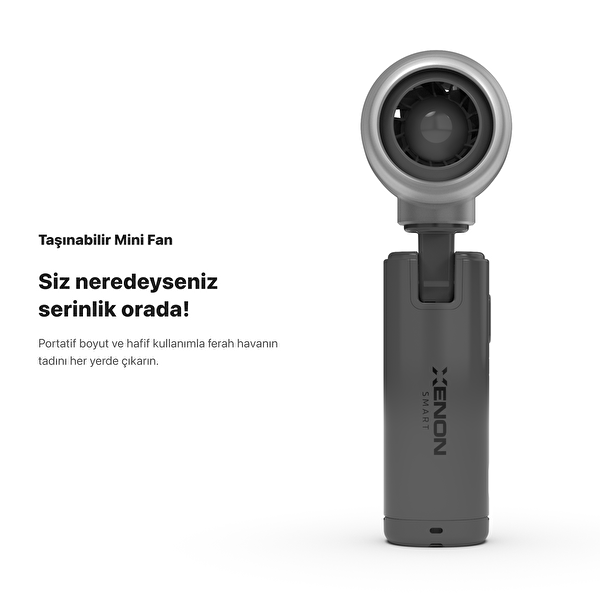 Xenon Smart X6101 Taşınabilir Şarjlı 5 Kademeli El Fanı 7 Saat Kullanım 14000 RPM Gri Sessiz Mini Vantilatör
