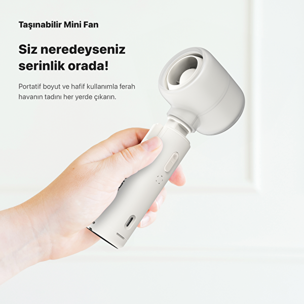 Xenon Smart X6101 Taşınabilir Şarjlı 5 Kademeli El Fanı 7 Saat Kullanım 14000 RPM Gri Sessiz Mini Vantilatör