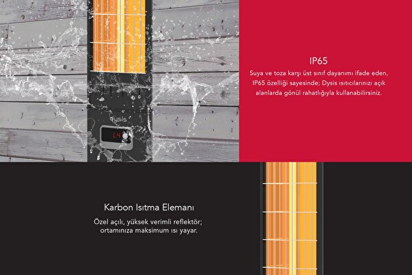 Dysis Single X Karbon Serisi IP65 Suya-Toza Dayanıklı 2300 W Siyah Uzaktan Kumandalı İç/Dış Mekan Isıtıcı