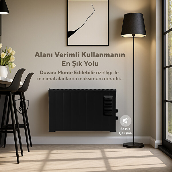 Kumtel HC-2952 2500W Siyah Fanlı Konvektör Isıtıcı