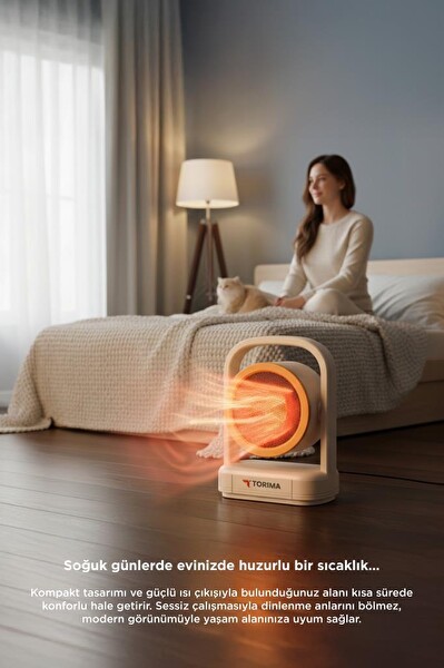 Torima HT100 Mini Isıtıcı Fan Taşınabilir Sessiz Hızlı Isıtma 500W Kompakt Isıtıcı Bej