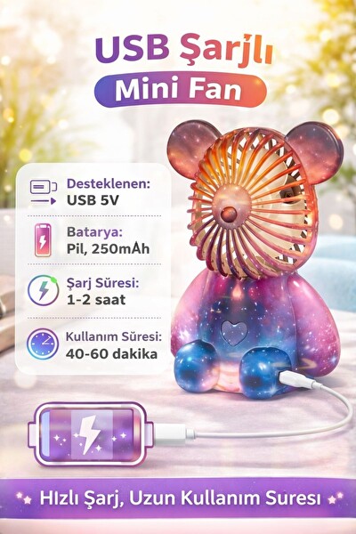 Dossimo DSM-901 Ayıcık Figürlü Şarjlı Mini El Ve Masa Pervanesi