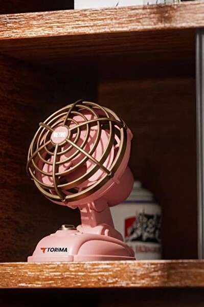 Torima F50 Şarjlı Masaüstü Vantilatör Vintage Retro Tasarım 400 Mah Taşınabilir Masa Fanı Pembe