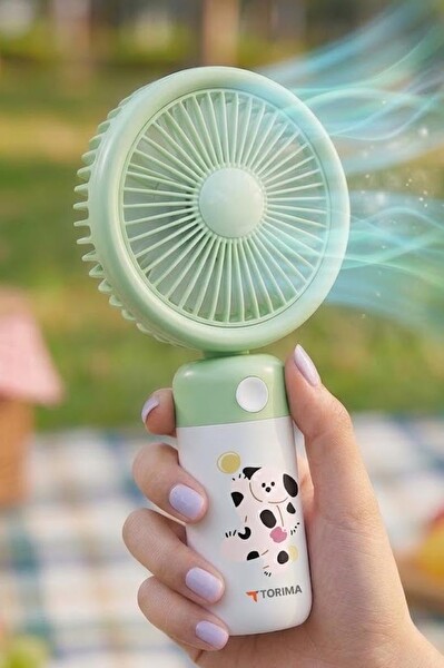 Torima F56 Şarjlı El Vantilatörü Masaüstü Stantlı 3 Kademeli Taşınabilir Mini Fan Yeşil