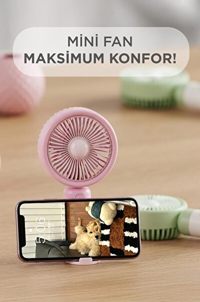 Torima F56 Şarjlı El Vantilatörü Masaüstü Stantlı 3 Kademeli Taşınabilir Mini Fan Yeşil