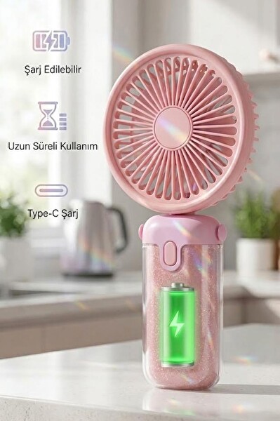 Torima F57 Şarjlı El Vantilatörü Masaüstü Stantlı 3 Kademeli Taşınabilir Mini Fan Pembe
