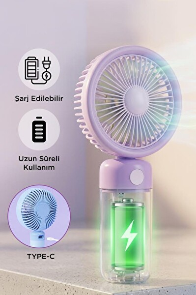 Torima F56 Şarjlı El Vantilatörü Masaüstü Stantlı 3 Kademeli Taşınabilir Mini Fan Mavi