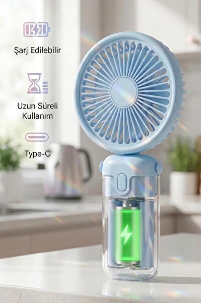 Torima F57 Şarjlı El Vantilatörü Masaüstü Stantlı 3 Kademeli Taşınabilir Mini Fan Mavi
