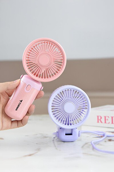 Torima F57 Şarjlı El Vantilatörü Masaüstü Stantlı 3 Kademeli Taşınabilir Mini Fan Mavi