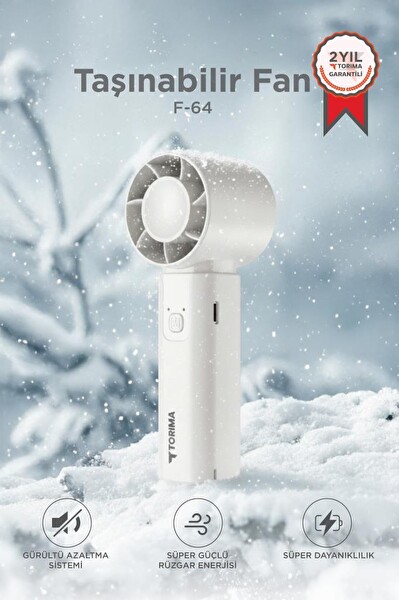 Torima F64 Şarjlı El Vantilatörü Fener Özellikli Taşınabilir Mini Fan Beyaz