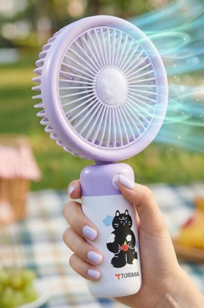 Torima F56 Şarjlı El Vantilatörü Masaüstü Stantlı 3 Kademeli Taşınabilir Mini Fan Mor