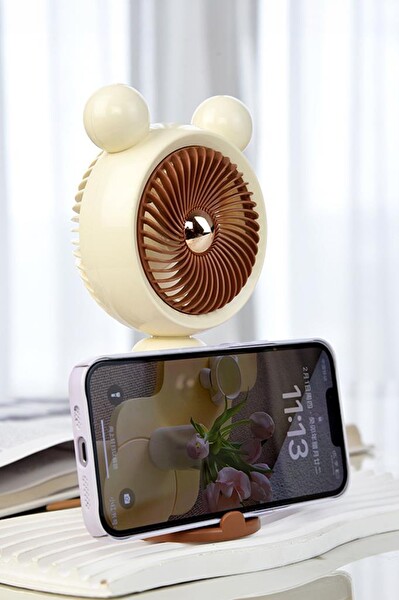 Torima F72 Şarjlı El Vantilatörü Telefon Standlı 3 Kademeli Ayıcıklı Taşınabilir Masa Fanı Mavi