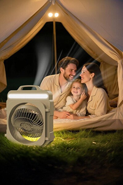 Torima Şarjlı Masaüstü Vantilatör Kamp Tipi 4000 Mah Işıklı Taşınabilir Masa Fanı F53 Yeşil