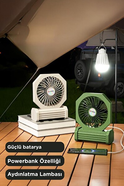 Torima Şarjlı Masaüstü Vantilatör Powerbank Özellikli 3600 Mah Işıklı Taşınabilir Masa Fanı F58 Yeşil