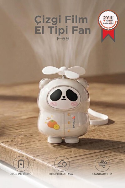 Torima F69 Şarjlı El Vantilatörü Panda Figürlü Taşınabilir Mini Masa Fanı Beyaz
