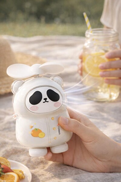 Torima F69 Şarjlı El Vantilatörü Panda Figürlü Taşınabilir Mini Masa Fanı Beyaz 4