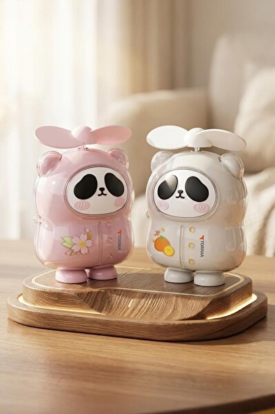 Torima F69 Şarjlı El Vantilatörü Panda Figürlü Taşınabilir Mini Masa Fanı Beyaz 5