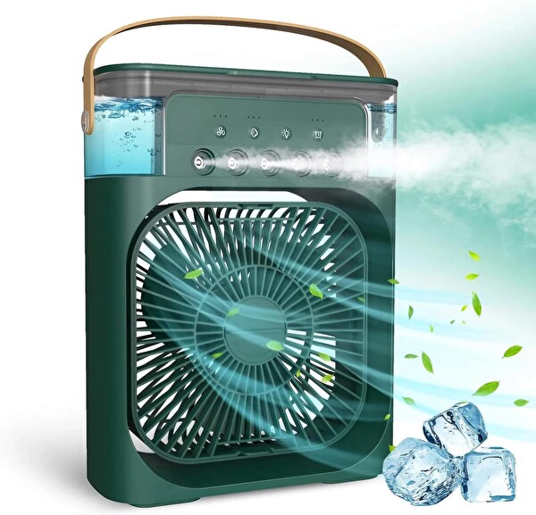 Başkenttekno Type-C Girişli 3 Kademeli Taşınabilir Gece Lambalı Buharlı 600 ML Masaüstü Mini Klima Yeşil