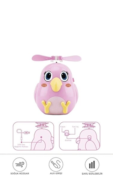 Başkenttekno F-31 El Tipi Mini Fan Vantilatör Sevimli Kuş Figürlü Taşınabilir Mini Fan Pembe