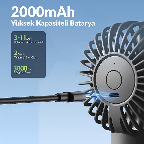 Warmco K31 Su Püskürtmeli Şarjlı El Vantilatörü Taşınabilir Masaüstü Standlı 3 Kademeli Serinletici Mini Soğutucu Fan Pembe