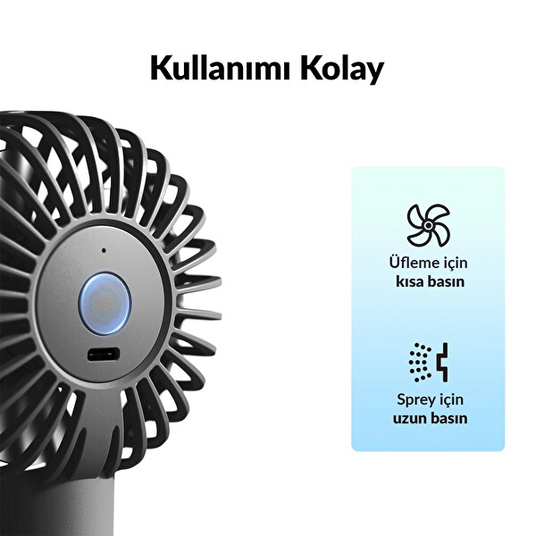 Warmco K31 Su Püskürtmeli Şarjlı El Vantilatörü Taşınabilir Masaüstü Standlı 3 Kademeli Serinletici Mini Soğutucu Fan Pembe