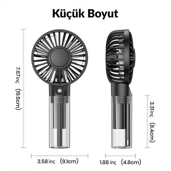 Warmco K31 Su Püskürtmeli Şarjlı El Vantilatörü Taşınabilir Masaüstü Standlı 3 Kademeli Serinletici Mini Soğutucu Fan Pembe