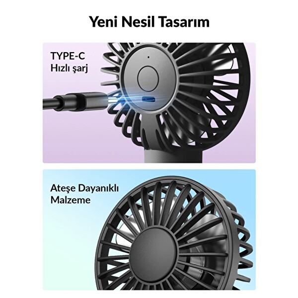 Warmco K31 Su Püskürtmeli Şarjlı El Vantilatörü Taşınabilir Masaüstü Standlı 3 Kademeli Serinletici Mini Soğutucu Fan Beyaz