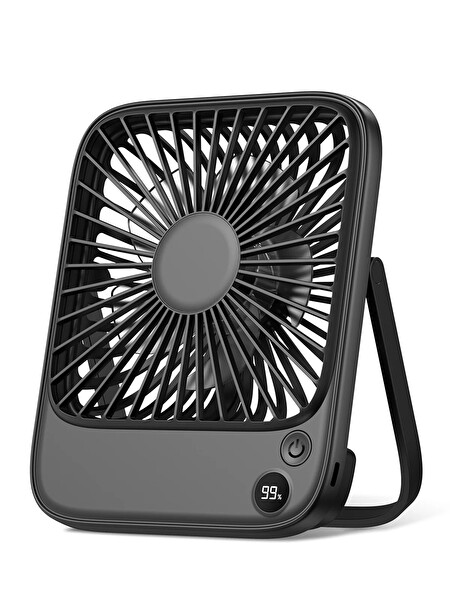 Warmco D2 5000mAh Şarjlı Masaüstü Vantilatör Dijital Göstergeli Taşınabilir Ultra İnce Soğutucu Fan Siyah