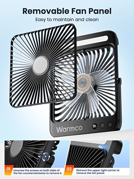 Warmco D4 20000mAh Şarjlı Masaüstü Vantilatör Dijital Göstergeli LED Işıklı Taşınabilir Powerbank Soğutucu Fan Siyah