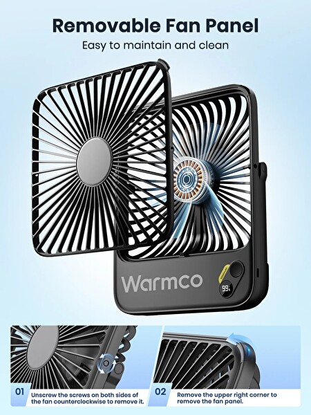 Warmco D3 10.000mAh Şarjlı Masaüstü Vantilatör Dijital Göstergeli Taşınabilir Powerbank Soğutucu Fan Siyah