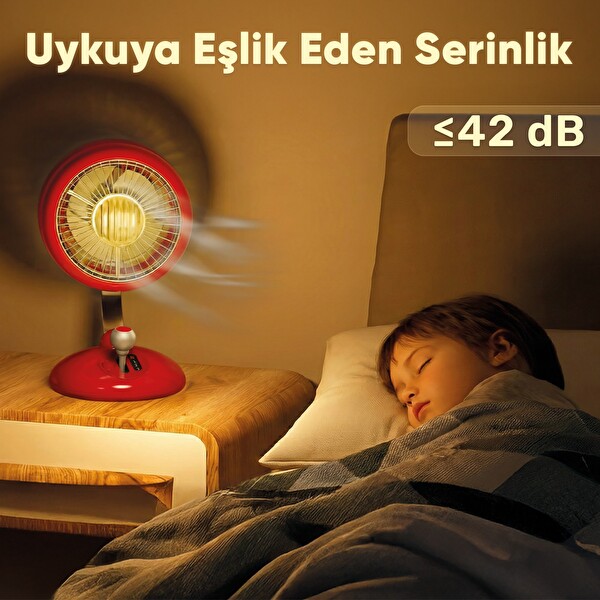 Juo Q3 Şarjlı Masaüstü Fan LED Işıklı Taşınabilir Mini Vantilatör 3 Kademeli Retro Yeşil