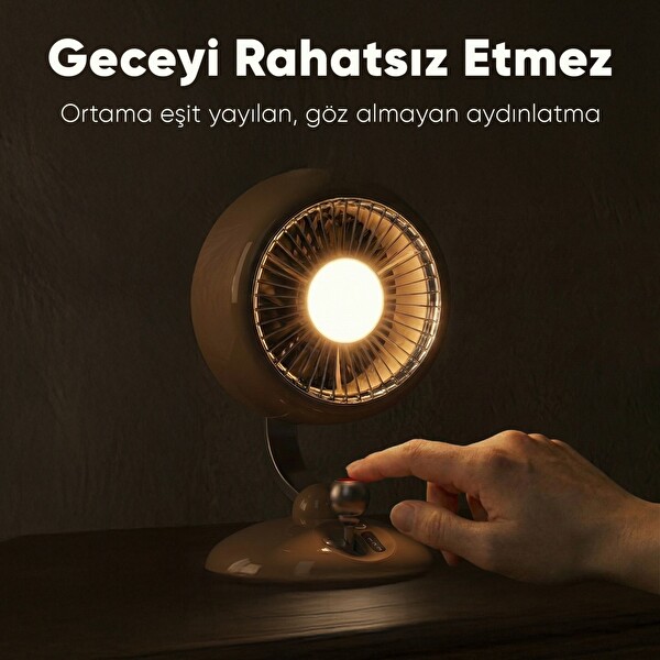 Juo Q3 Şarjlı Masaüstü Fan LED Işıklı Taşınabilir Mini Vantilatör 3 Kademeli Retro Yeşil