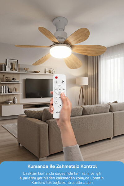 Sinbo SF-7708 3 LED Aydınlatmalı Sessiz Kumandalı 6 Kanatlı Tavan Vantilatörü