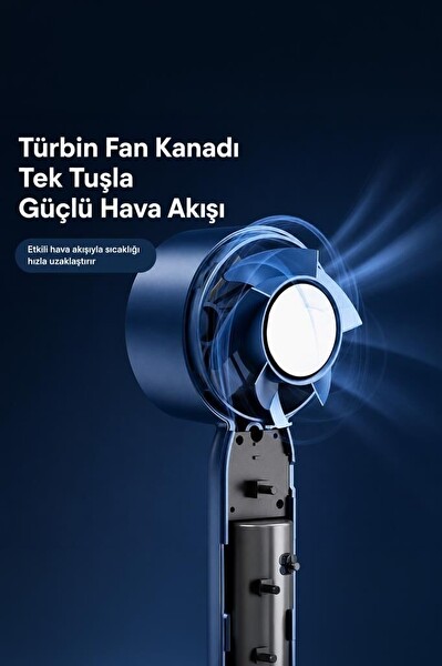 Başkenttekno F32 Şarjlı El Vantilatörü 3 Kademeli Taşınabilir Masa Fanı Lacivert