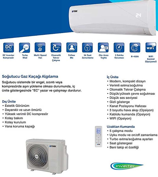 York Monterosa YHKF24YEEBMJO-X 24000 Btu R410A A++ İnverter Klima