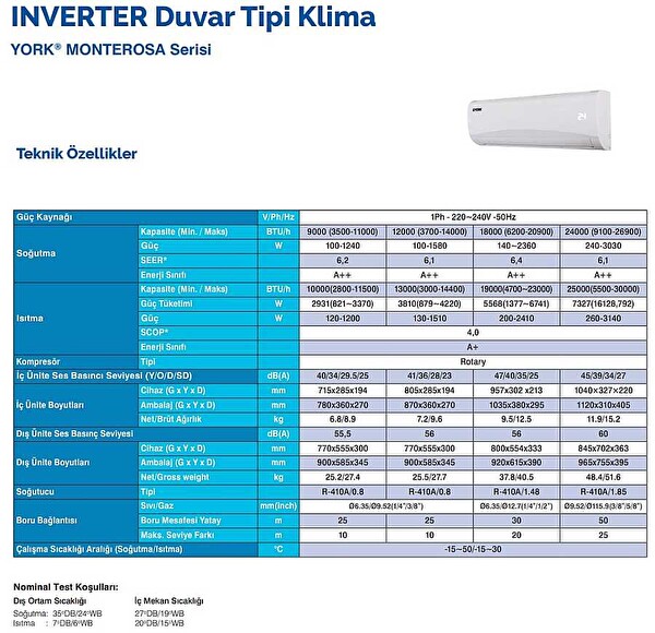 York Monterosa YHKF09YEEBMJO-X 9.000 Btu R410A A++ İnverter Klima