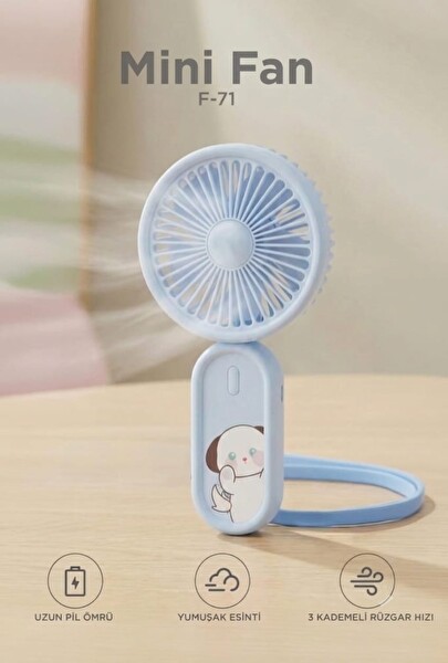 Başkenttekno Şarjlı El Vantilatörü Boyun Askılı 3 Kademeli Mini Taşınabilir Fan Mavi F71
